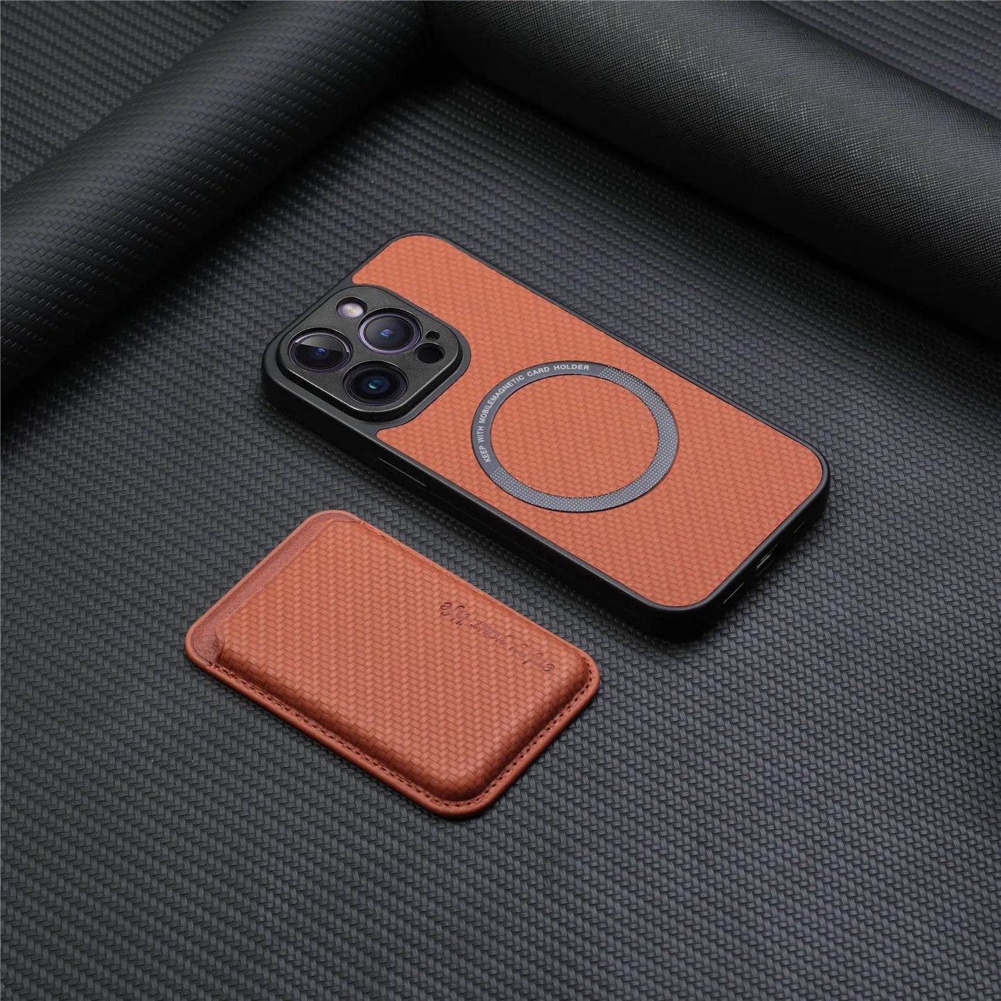 Carbon Fiber Style PU Leather for Magsafe Case for iPhone 17 Air 16 15 Pro Max 16e 14 Plus 11 12 13 Mini Cover Card Holder LM2