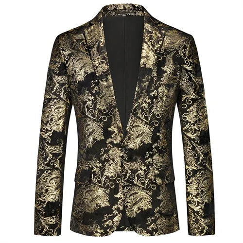 New Men Luxury Velvet Suit Foil Stamped Printed Jacket , Fashion Male Business Social Wedding Prom Party Dress Slim Fit Blazers