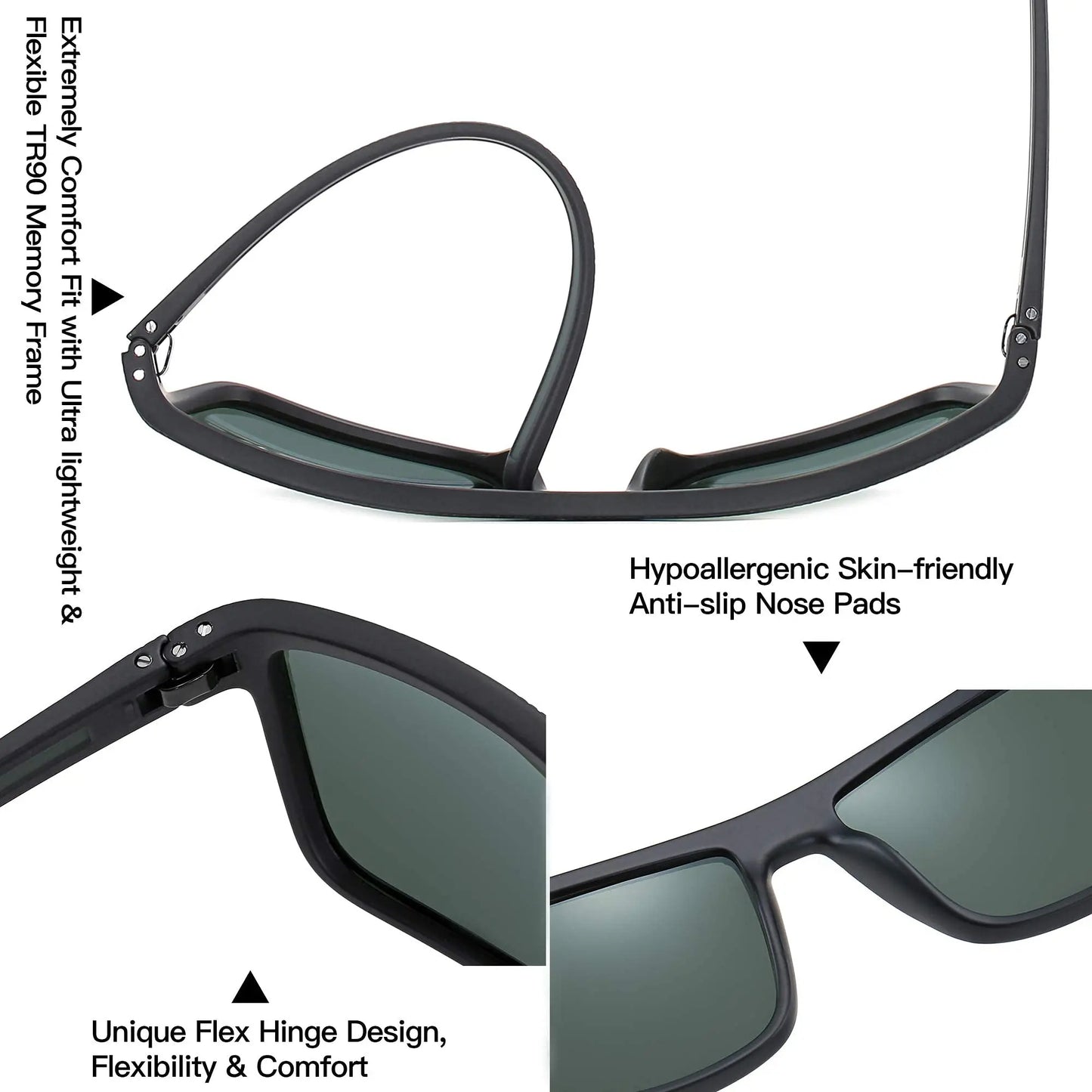 Polarized Sunglasses for Men Shades Lightweight TR90 Frame UV400 Protection Square Outdoor Trave Driving Sun Glasses