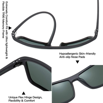 Polarized Sunglasses for Men Shades Lightweight TR90 Frame UV400 Protection Square Outdoor Trave Driving Sun Glasses