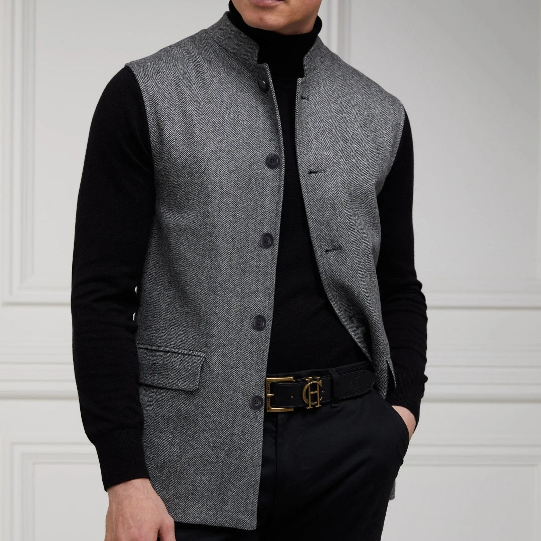 Men Vest Brown Herringbone Height Neck Single Button Waistcoat For Wedding Party Business Work Office Daily Casual Men Suit Vest