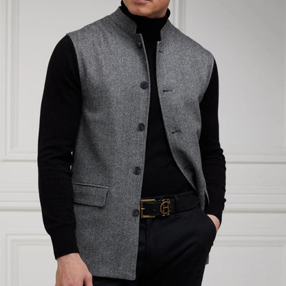 Men Vest Brown Herringbone Height Neck Single Button Waistcoat For Wedding Party Business Work Office Daily Casual Men Suit Vest
