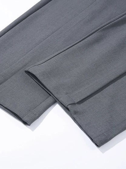 2023 New Autumn Casual Pants Men Korean Fashion Banded Waist Stretch Wide Leg Pleated Suit Slacks Straight Loose Drape Trousers