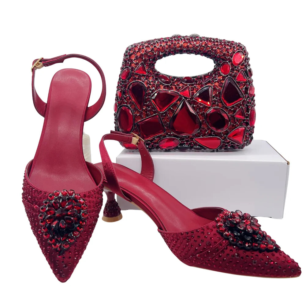 Women's Clutch Bag and Shoes Fairy Diamond High Heels Stylish Dress Shoes Pointed Toe Stiletto Heels Elegant Party Wedding Shoes