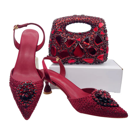 Women's Clutch Bag and Shoes Fairy Diamond High Heels Stylish Dress Shoes Pointed Toe Stiletto Heels Elegant Party Wedding Shoes