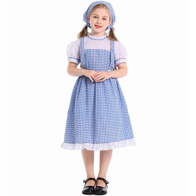 Hildren's Dorothy From The Wizard of Oz Costume Halloween Cosplay Lolita Maid Pastoral Character Shooting Dress