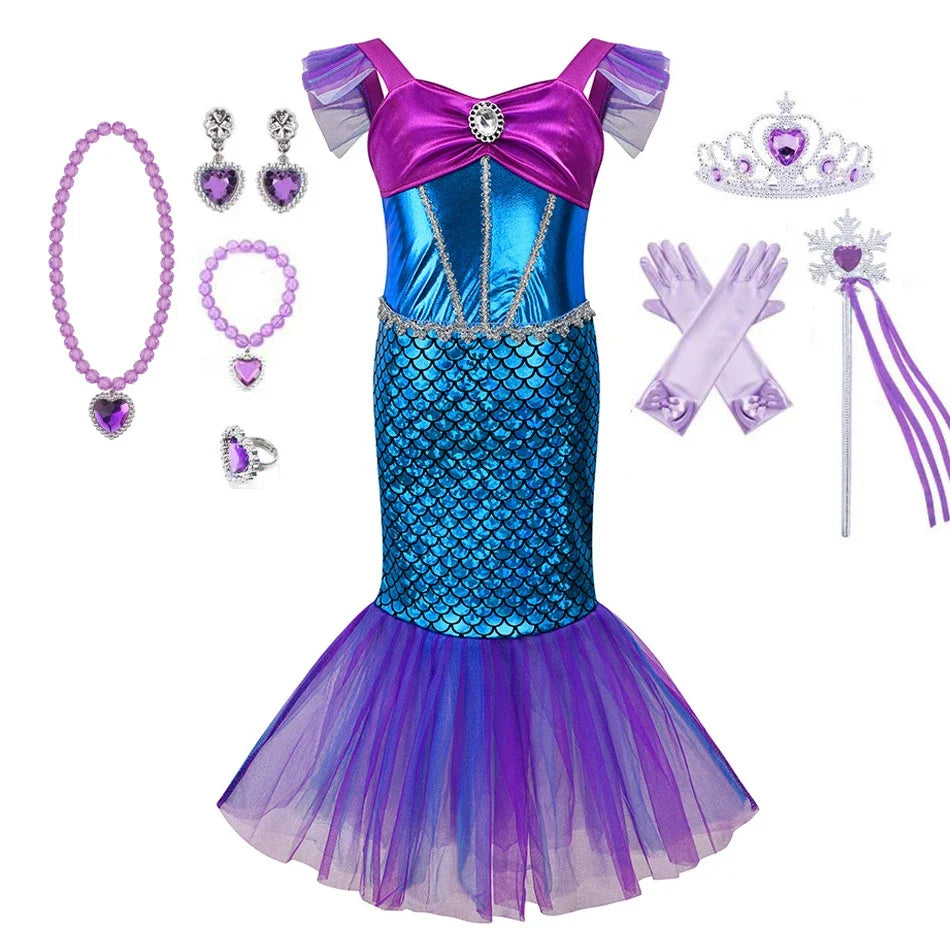 Mermaid Dress Girls Kids Cosplay Dresses Princess Costume Perform Clothes Birthday Party Halloween Clothing