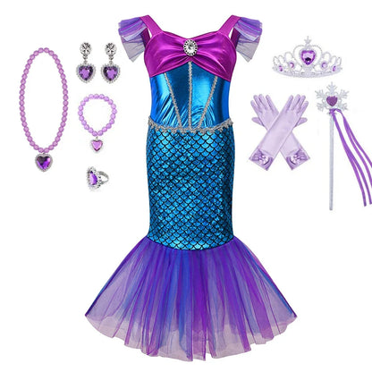 Mermaid Dress Girls Kids Cosplay Dresses Princess Costume Perform Clothes Birthday Party Halloween Clothing