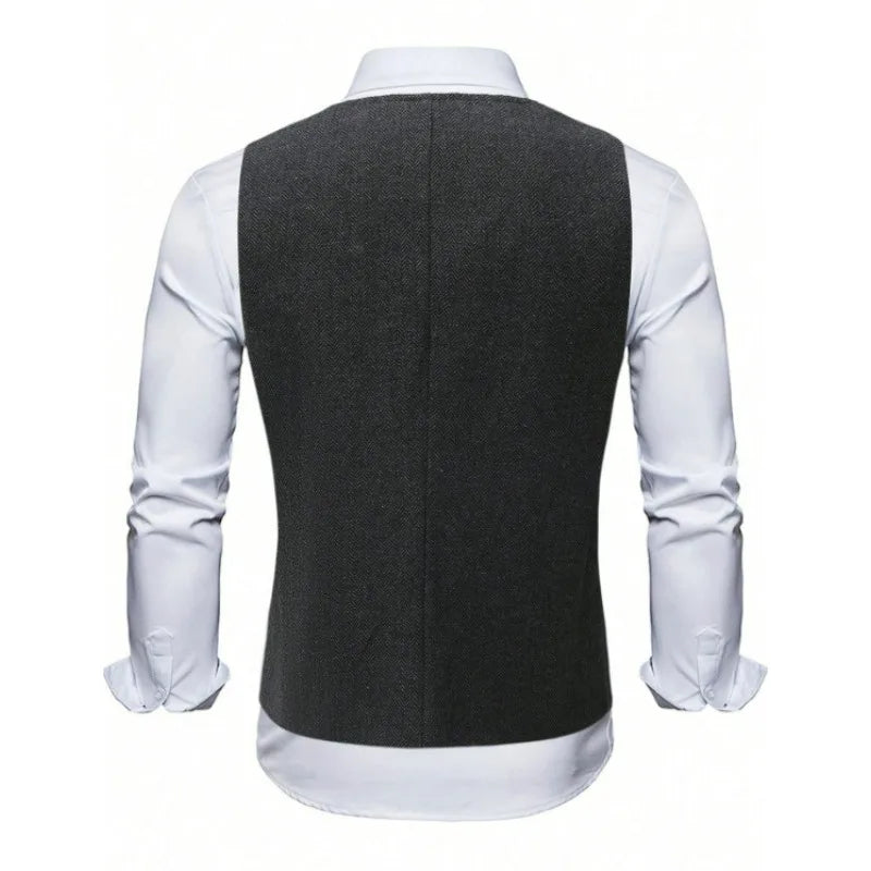 Suit Vest Man Vintage Single-breasted Pocket Male Waistcoat Slim V-neck Sleeveless Business Casual Versatile Men Vest