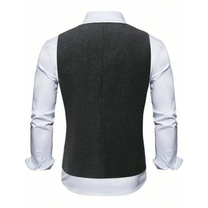 Suit Vest Man Vintage Single-breasted Pocket Male Waistcoat Slim V-neck Sleeveless Business Casual Versatile Men Vest