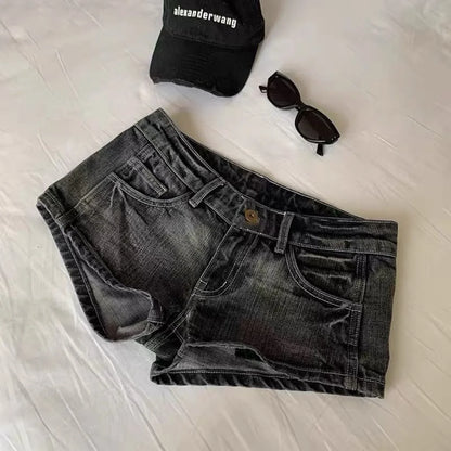 2026 New Gothic Retro Blue Washed Shorts Women's Harajuku Pocket Low Waist Shorts Sexy Hot Girl Denim Shorts