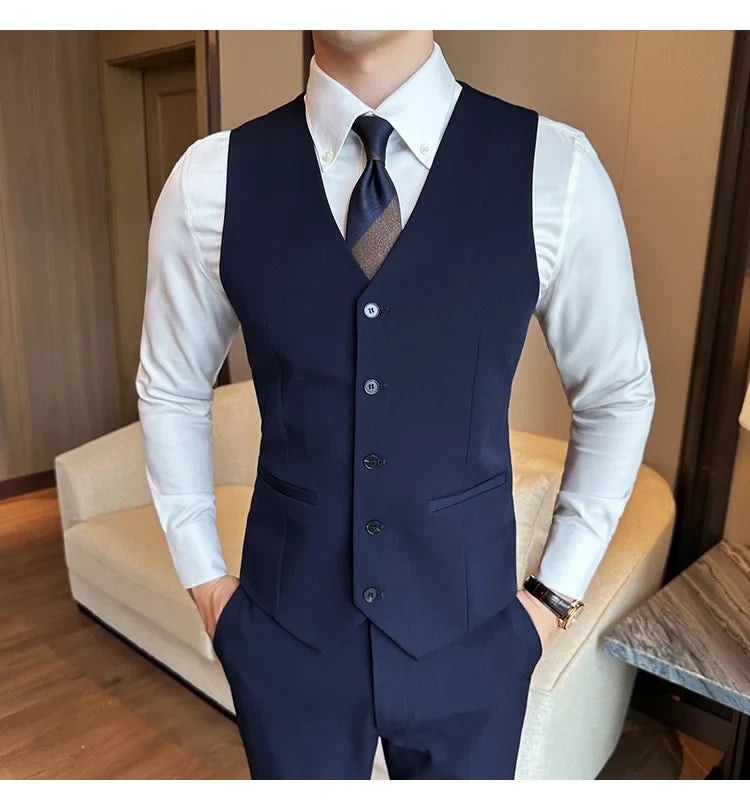 ( Vest + Pants) Men Luxury High Quality Business Suit Vest 2 pieces Formal Groom Wedding Dress Vest Set Fashion Club Clothing