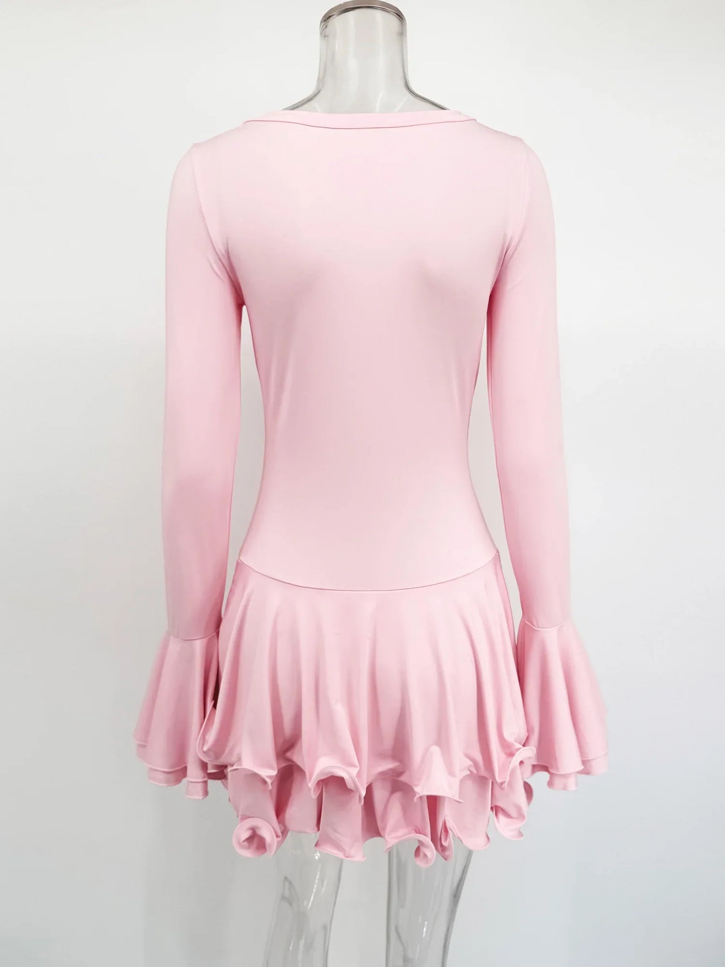 Fashion Ruffled V-Neck Mini Dress Women High Waist Patchwork Sexy Long Sleeve Commute Dress Female Summer Party Bodycon Dress