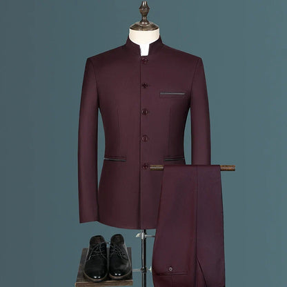 Suit (Blazer+ Vest + Pants) Men's Fashion Gentleman Business Outdoor Standing Collar Gentleman Wedding Work Casual MAO Suit