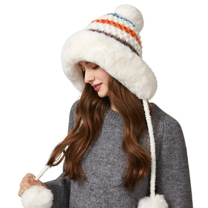 Three Pompoms Skullies Beanies Thick Warm Winter Hat Women Russian Fur Hat Ladies Knitted Hat Female Snow Ski Earflap Cap