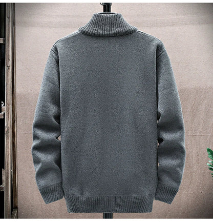 New Men's Fleece Cardigan Sweater Embroidery Casual Knit Sweater Jacket High Quality Male Autumn Winter Clothing
