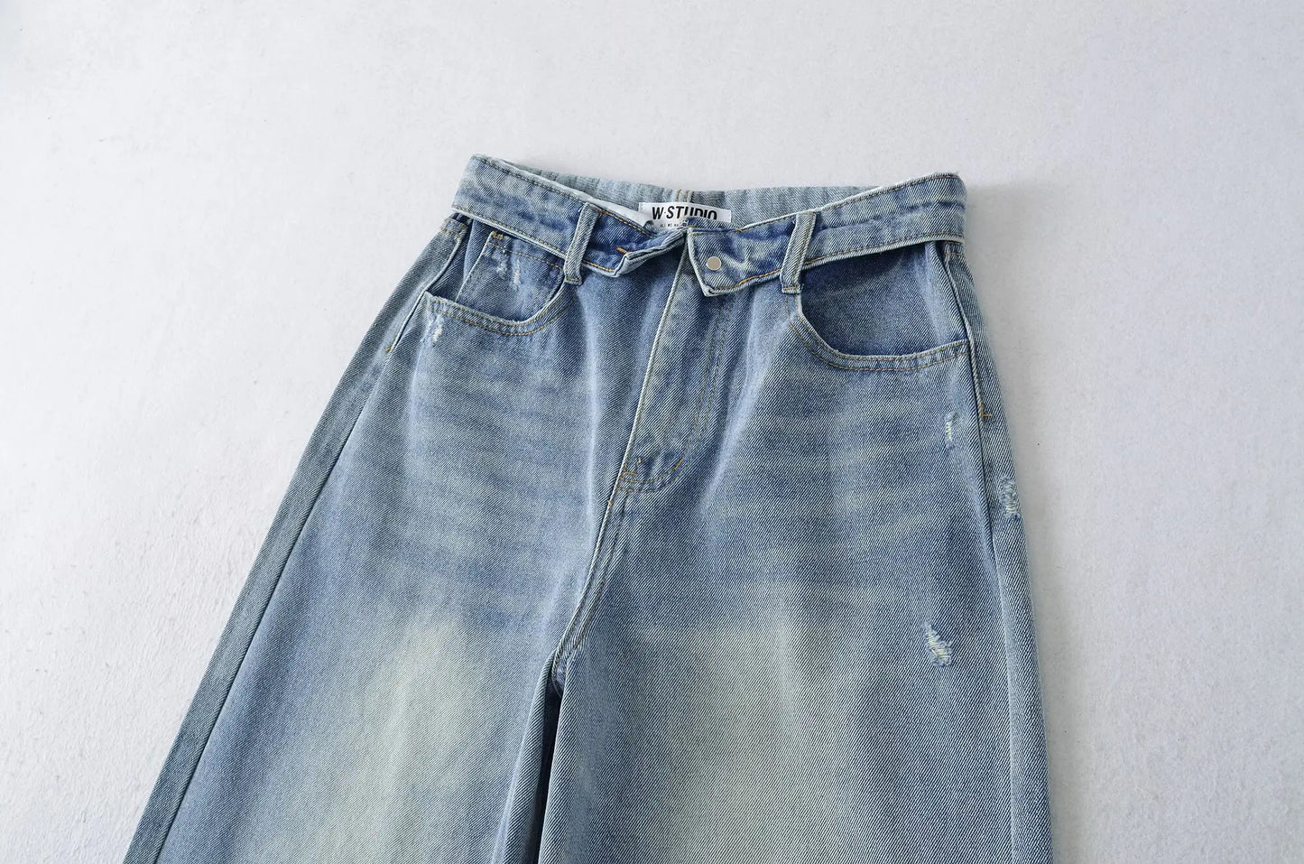 American Retro Cuffed High Waist Slimming Casual Denim Jeans Women's Autumn Versatile Loose Straight Leg Floor-Length Pants