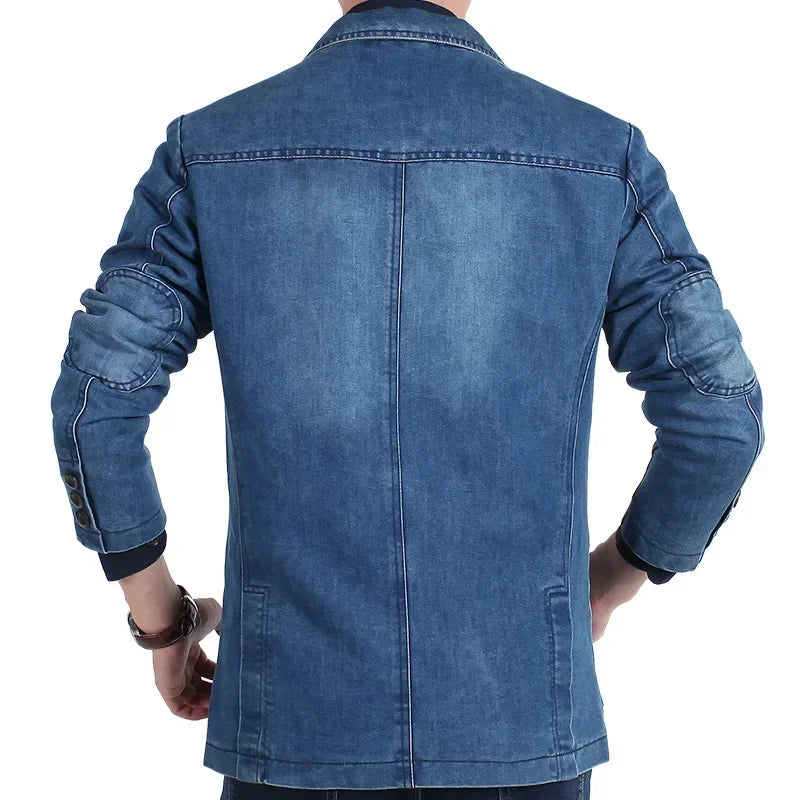 Blazer Men's Fashion Gentleman Business Retro Versatile Trendy Wedding Professional Casual Solid-color Host Cotton Denim Blazer