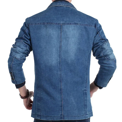 Blazer Men's Fashion Gentleman Business Retro Versatile Trendy Wedding Professional Casual Solid-color Host Cotton Denim Blazer
