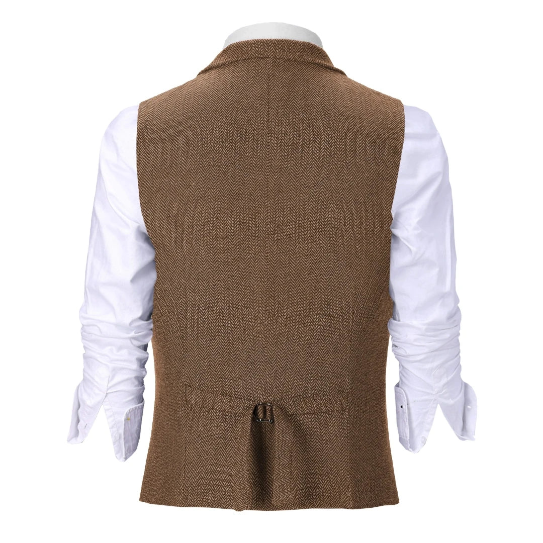 Men Vest Brown Herringbone Single Button With Lapel Waistcoat For Wedding Party Business Work Office Daily Casual Men Suit Vest