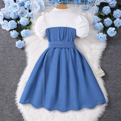 2025 Vintage Elegant Kids Girl Dress Summer Short Sleeves School Graduation Birthday Party Children Dresses 7 8 9 10 11 12 Yrs