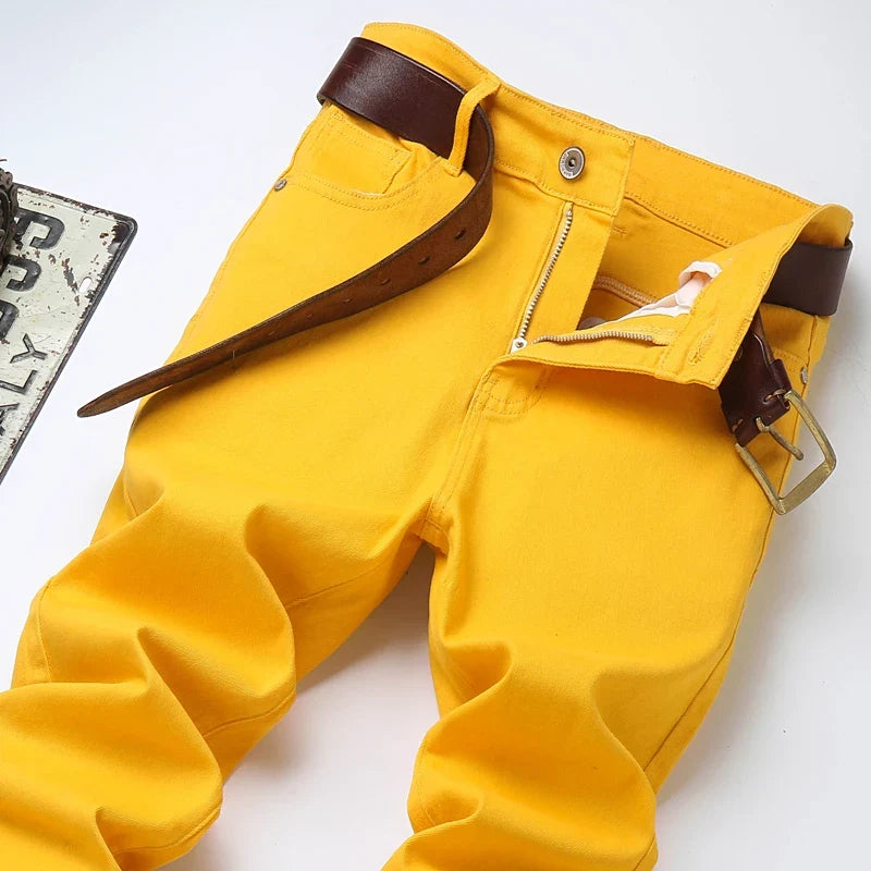 Spring New Men's Casual Jeans Fashion Korean Elastic Cotton Denim Pants Youth Trend Solid Color Fit Straight Trousers