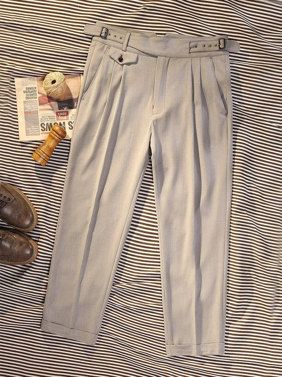 Men's high-density micro-stretch Goulger casual pants gray khaki herringbone pattern tapered Slim 9 pants pants