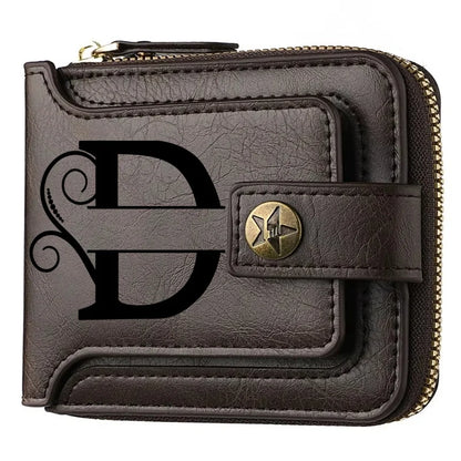 Portefeuille court en cuir PU personnalisé avec chaîne pour homme, portefeuille bifold marron élégant avec nom et texte gravés pour la Saint-Valentin et les anniversaires