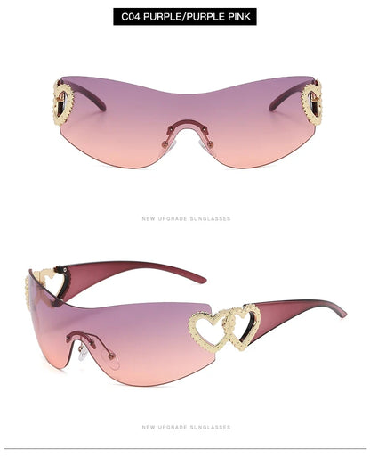 Cycling Rimless Y2K Sunglasses Women Trendy Gradient 2000'S Wrap Around Sun Glasses Punk One Piece Goggles Oversized Shades