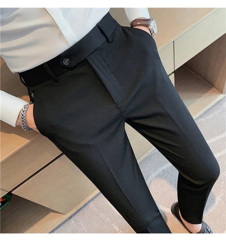 Autumn Winter New Embroidered Business Formal Pants Men Fashion Wedding Slim Fit Trousers High Quality Solid Social Suit Pants
