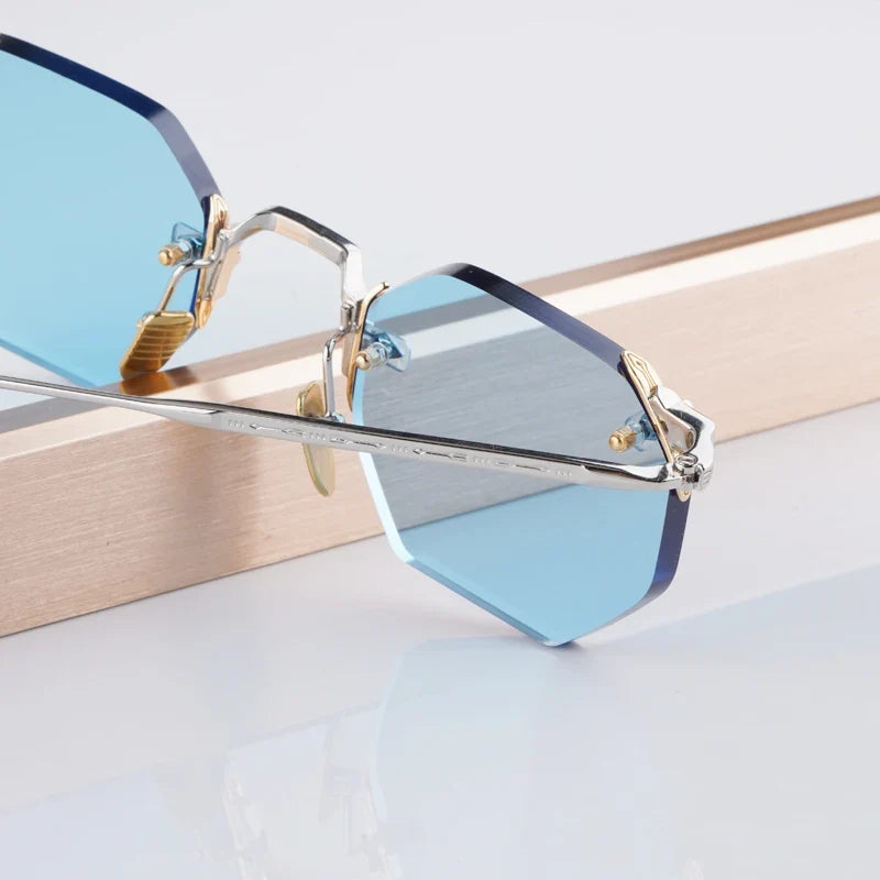 Boundless Light Luxury Sunglasses for Men Women Alloy Irregular Square Handmade Brand Design UV400 Top Quality Rimless with Case