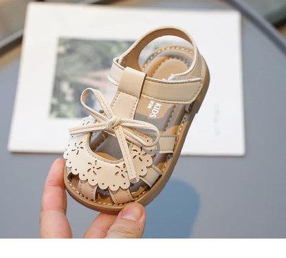Summer Baby Girls Sandals Cut-Outs Lace Princess Shoes Children Sandals Anti Slip Soft Sole Toddler Kids Beach Shoes Size 21-30