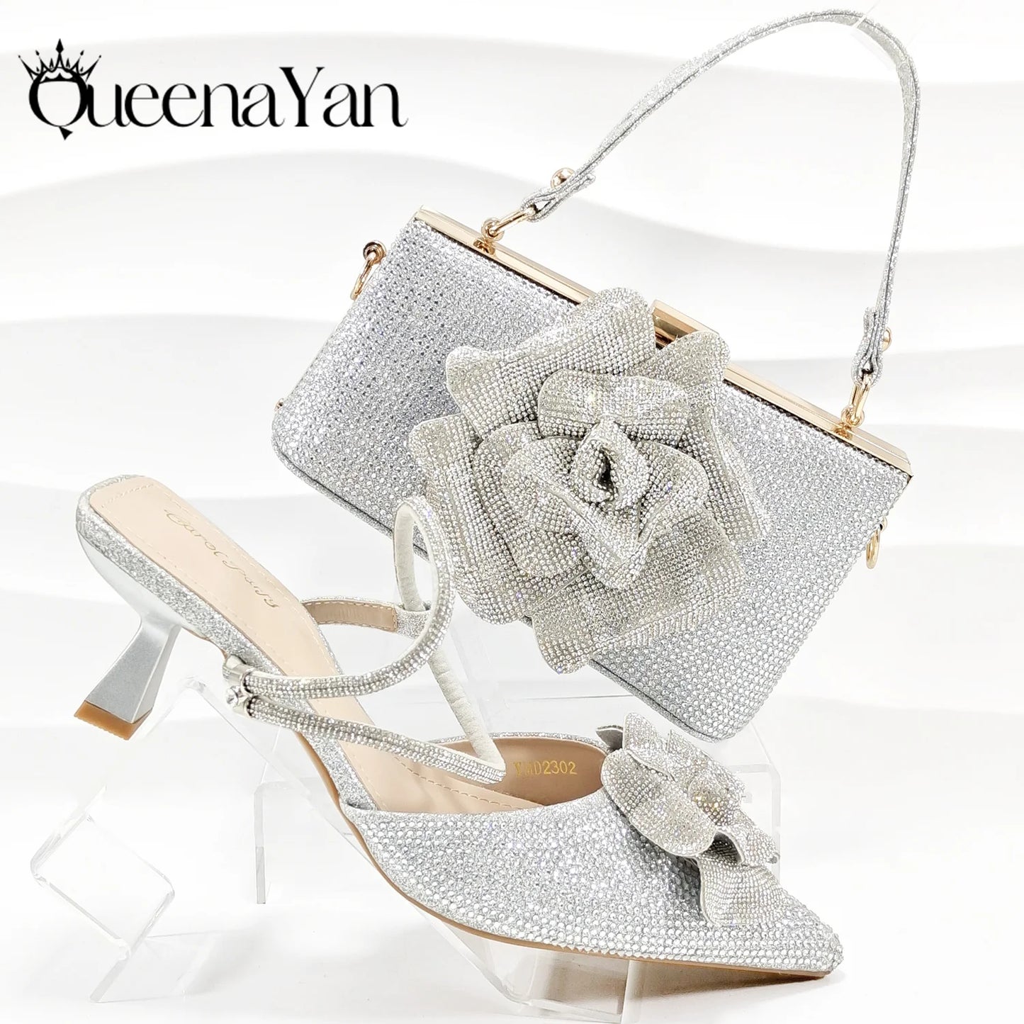 2025 Large Flower Design Shoes & Bag Nigerian Coffee Color Women's Stiletto Shoes For Special Good Time INS Style