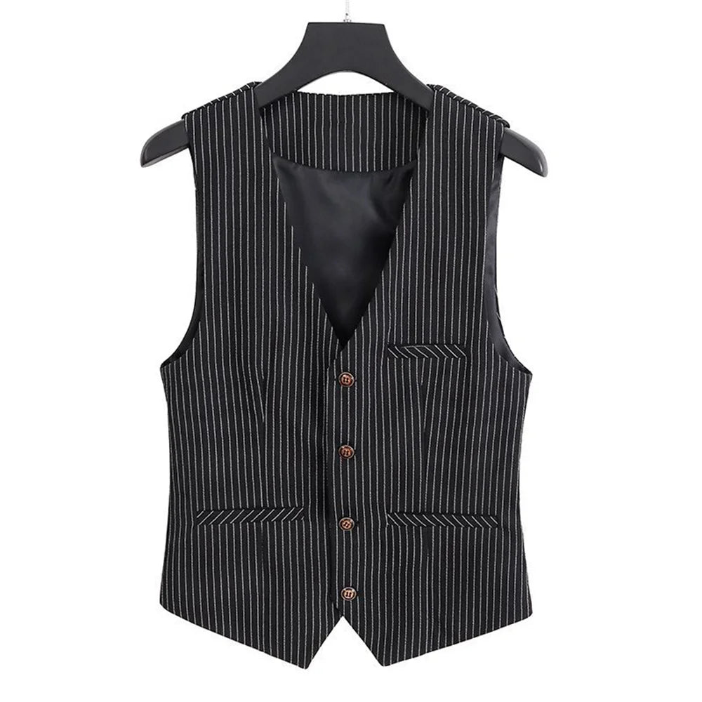 V Neck  New Arrival Stripe Slim Fit Single Breasted Men's Business Waistcoat For Wedding Formal Groomsmen