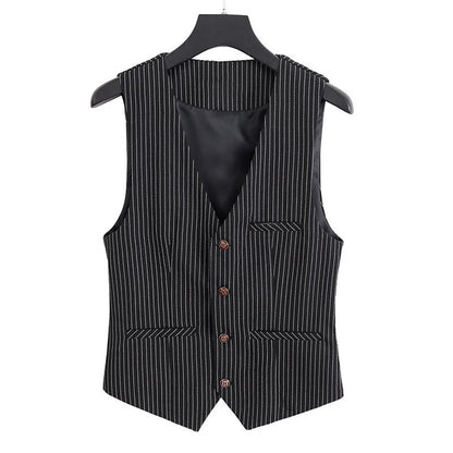 V Neck  New Arrival Stripe Slim Fit Single Breasted Men's Business Waistcoat For Wedding Formal Groomsmen