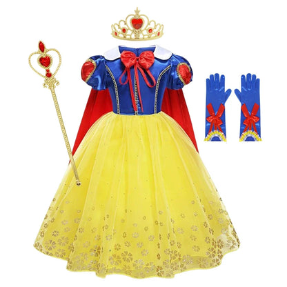 Girls Snow White Princess Dress Mesh Clothes Vestidos Kids Christmas Halloween Carnival Cosplay Costume