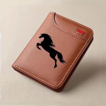 Men'S Retro Imitation Faux Leather Card Holder - Elegant Black Horse Design - Slim And Soft with Various Card Slots, Wallet