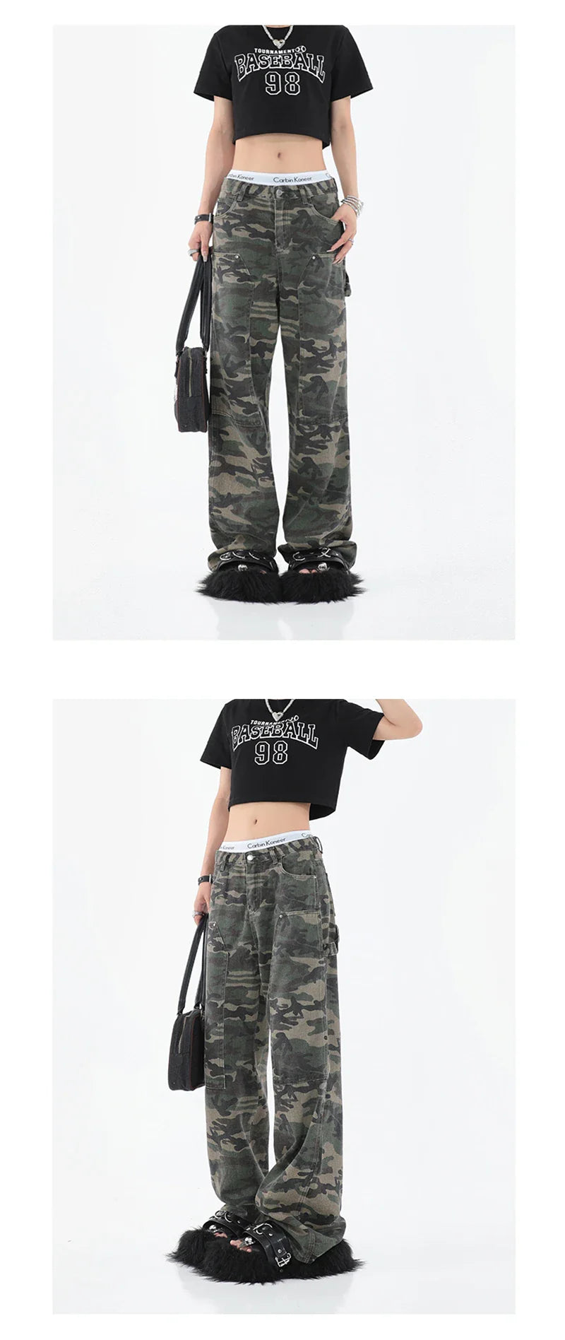 2025 Women Fashion Camouflage Jeans Loose High Waist Cargo Pants Straight Jeans Baggy Pants Casual Denim Trousers Feamle Y2k