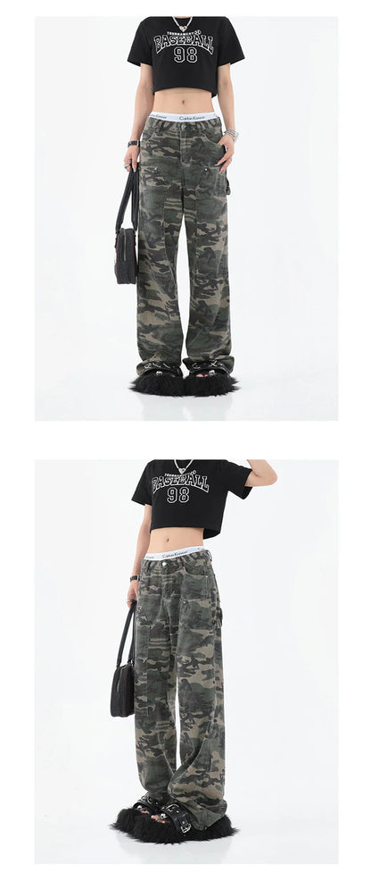 2025 Women Fashion Camouflage Jeans Loose High Waist Cargo Pants Straight Jeans Baggy Pants Casual Denim Trousers Feamle Y2k