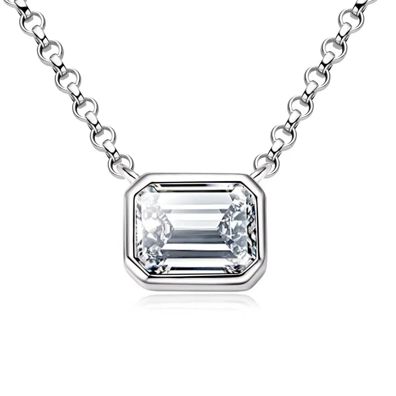 925 Sterling Silver Chains Emerald Cut Moissanite Diamond Pendant Necklace For Women cadena plata 925 original certificada