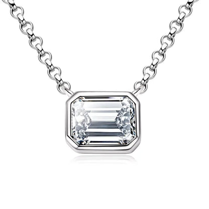 925 Sterling Silver Chains Emerald Cut Moissanite Diamond Pendant Necklace For Women cadena plata 925 original certificada