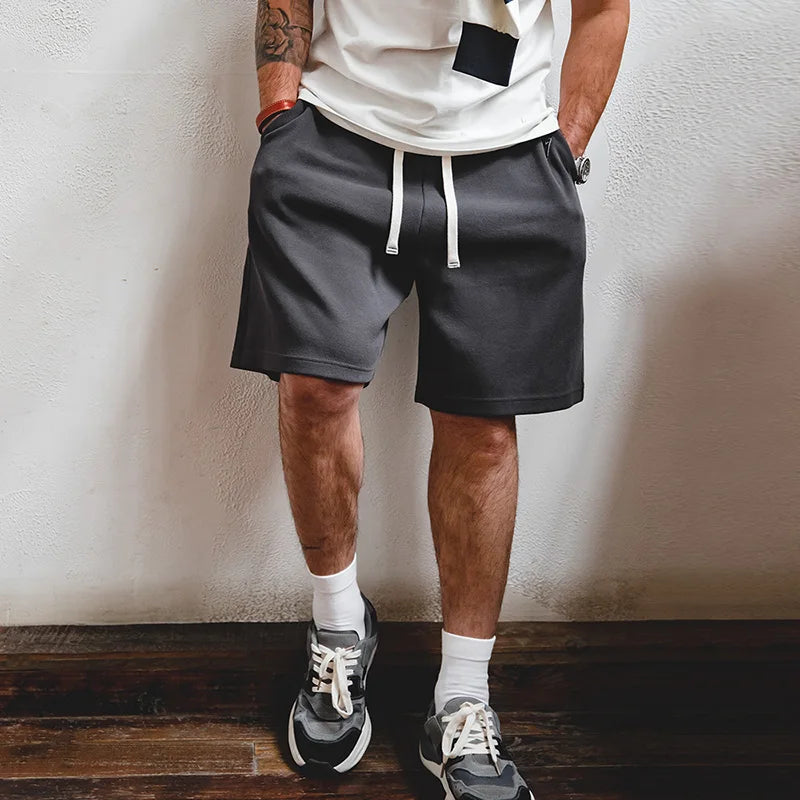 Men's 340g Heavyweight Casual Shorts Knitted Breathable Summer Shorts with Lightning Embroidered Sport Gym Short Pants