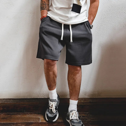 Men's 340g Heavyweight Casual Shorts Knitted Breathable Summer Shorts with Lightning Embroidered Sport Gym Short Pants