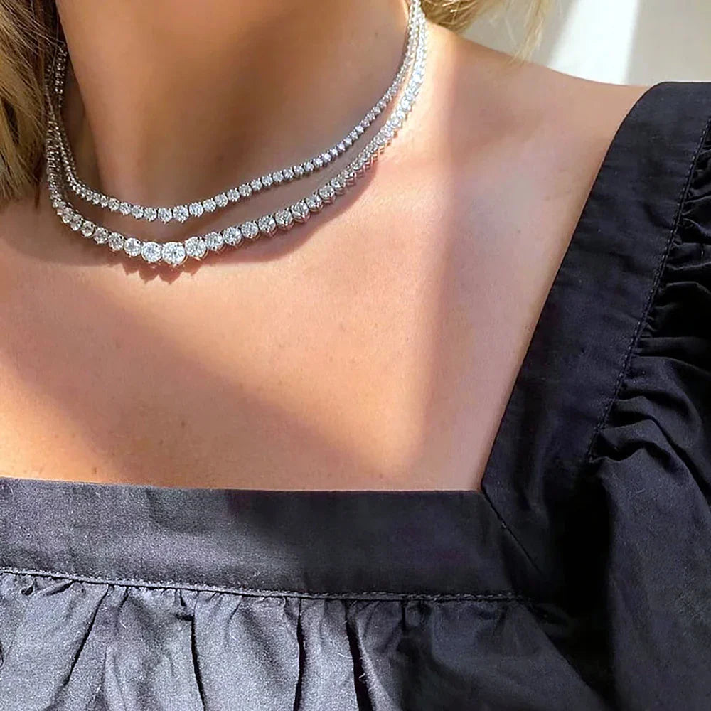 Riviera Necklaces Full Moissanite Tennis Necklace for Women 925 Sterling Silver Size Gradient Diamond Choker with Certificate
