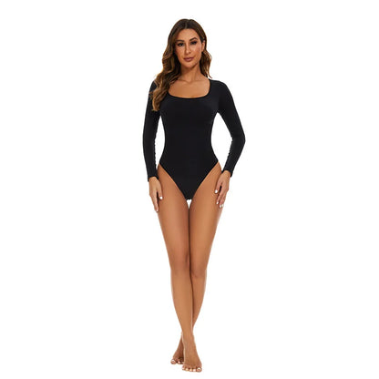 Open Crotch Big U Neck Seamless Bodysuit Long Sleeve Spandex Elastic Body Suit Shapewear Tummy Control Waist Shapers