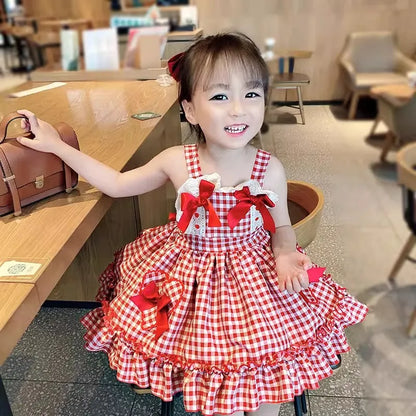 Girls' Lolita Dress, Summer Style, Stylish Plaid Princess Dress for Children, Baby Girl Summer Backless Suspender Dress