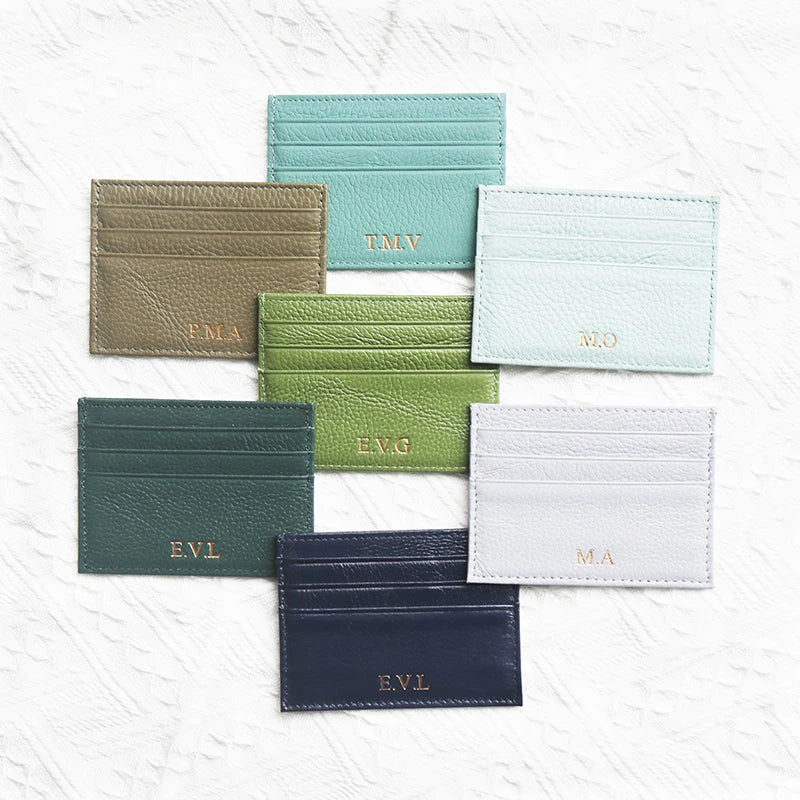 Porte-cartes en cuir de vachette avec logo personnalisé pour femme et homme, sac à cartes fin en cuir véritable, gravure du nom, portefeuille de luxe décontracté
