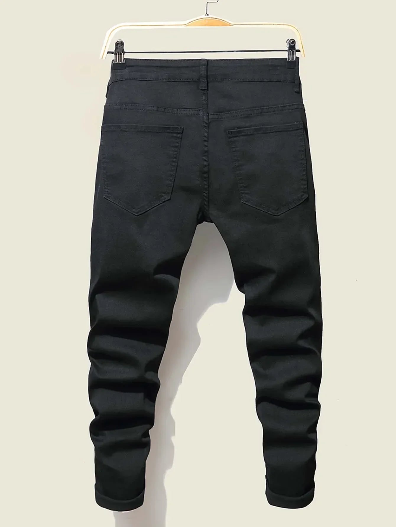 High Stretch Men's Ripped Jeans for Men Cool Skinny Slim Denim Pants Patchwork Hip Hop Black Blue Casual Jogging Trousers