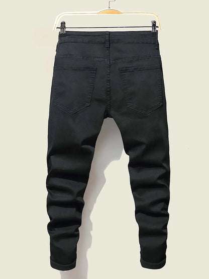 High Stretch Men's Ripped Jeans for Men Cool Skinny Slim Denim Pants Patchwork Hip Hop Black Blue Casual Jogging Trousers