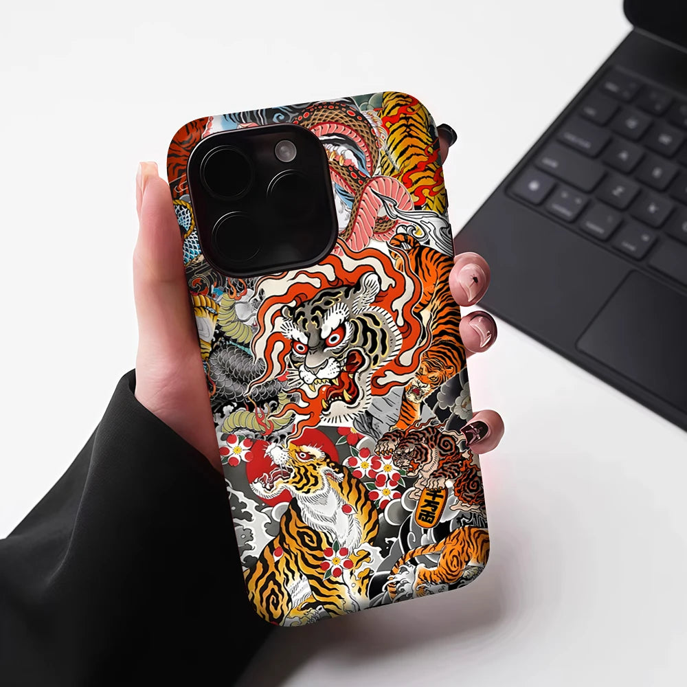 Japanese Tiger & Dragon Collage for Magnetic Phone Case for IPhone 17 16 15 14 13 Pro Max Plus Single Double-layer Tough Case